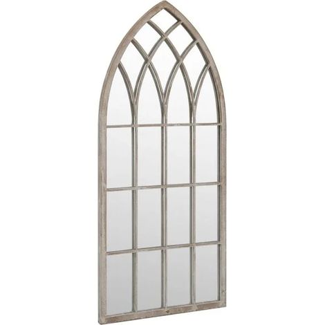 Miroir de jardin couleur sable, 100x45 cm, en fer, adapté à un usage extérieur. (1/5)