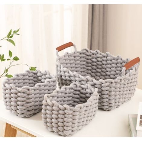 Panier de Rangement en Corde de Coton, Boîte de Rangement, Organiseur de Placard pour Bureau, Salle de Bain, Chambre de bébé – Lot de 3 gris, (1/5)