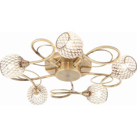 Endon Aherne - Laiton antique semi-affleurant à 5 ampoules avec fil de laiton antique, abat-jour en perles, G9 (1/5)