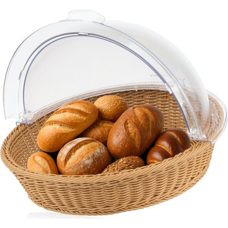 Mahlzeit Cestino per pane in rattan con coperchio 42 x 39 x 29 cm Rotondo, finestra trasparente