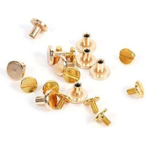 10 Ensembles 5/6.5 / 8mm en Laiton Massif Rivets à les en Cuir Artisanat Ceinture Plate vis en Laiton Solide Rivets tête de Goujon pour Bricolage décoration en Cuir Reliure(8mm) (1/2)