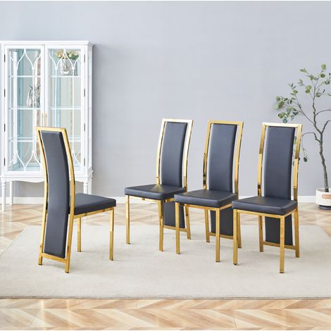 Lot de 4 chaises de salle à manger noires et dorées en PU, dossier haut et assise confortable – H 109 cm (1/5)