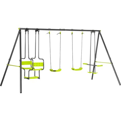 Balançoire d'extérieur pour enfants, 6 places, structure en acier, à partir de 3 ans, 355 x 184 x 186 cm, verte (1/5)
