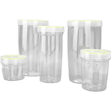 Lot de 5 boîtes hermétiques empilables pour aliments, bocaux en plastique avec couvercles pour stocker pâtes, biscuits, noix, café, grains, vert (1/5)