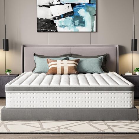 Matelas Hybride 160x200 cm DEWINNER, Epaisseur 25 cm, Ressorts Ensachés Mousse à Mémoire de Forme, 7 Zones de Confort, Dureté Moyenne, Certifié Oeko-TEX, Soutien Parfait et Durabilité, Matelas Adulte (1/5)