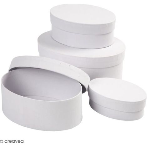 Boîtes gigognes - Blanc - Ovales - 10 à 16 cm - Lot de 4 - Papier mâché