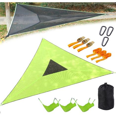 Dreieckige Camping-Hängematte mit 3 Spanngurten mit Ratsche und Aufbewahrungstasche, tragbare Hängematte für mehrere Personen, 400 x 400 x 400 cm
