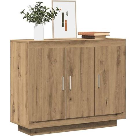 Buffet Bas de Cuisine 92x35x75 cm en Bois d'Ingénierie avec Finition Chêne Artisanal, Meuble Rangement Moderne pour Salle à Manger et Salon (1/5)