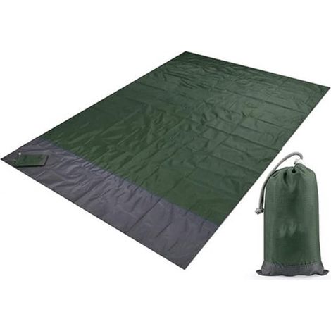 Tapis de plage à séchage rapide - Couverture de pique-nique - Serviette de plage - 200 210cm - Vert foncé + gris - pique-nique - Polyester - tapis d'extérieur imperméable (1/5)