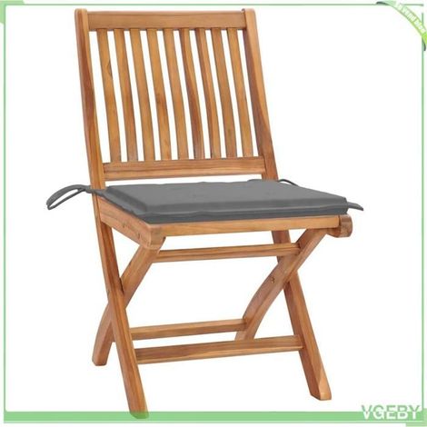 Chaises pliables de jardin - FAFEICY - 3072808 - Teck solide - Lot de 4 - Coussins gris (1/5)