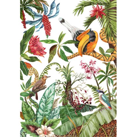 Papier peint panoramique - Fleurs Oiseaux - 130 cm x 185 cm (1/2)