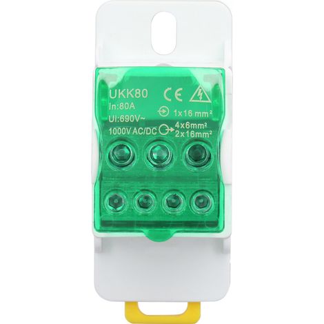 690V 80A DIN-Schienen-Klemmenblock-Verteilerkasten, spleißbarer Messing-Leiterklemmenkasten für Haushaltsgeräte, Grün (1/5)
