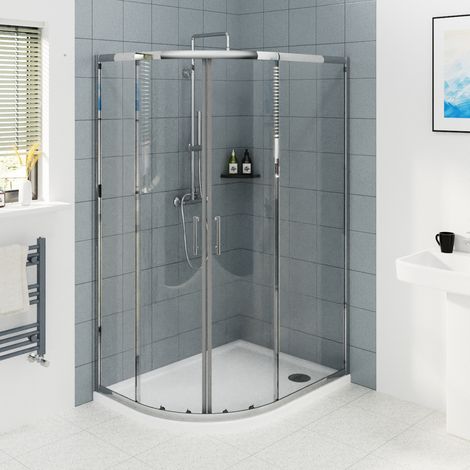 Chrome Framed Offset Quadrant Shower Enclosure Sliding Door 6mm Easy Clean Glass 1200 x 800mm (1/5)