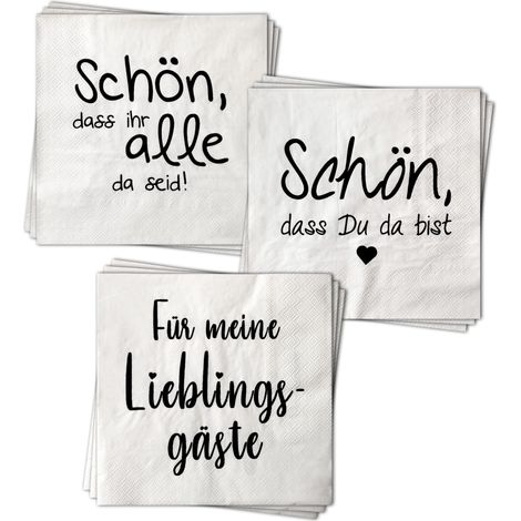 Servietten 60 Stück mit 3 verschiedenen Motiven - Gastfreundschaft - Tischdeko Papierservietten 3er Set mit Spruch - 3-lagig für Taufe Hochzeit Kommunion Konfirmation Fest