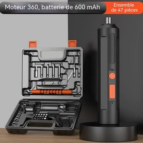Tournevis électrique portable 3,7V, mini perceuse sans fil, kit de 47 pièces dans coffret plastique, visseuse rechargeable (1/2)