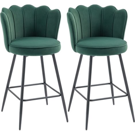 Dark Green Velvet Lotus Bar Stools Set of Two-Stylish and Comfortable Seating for Modern Home Decor