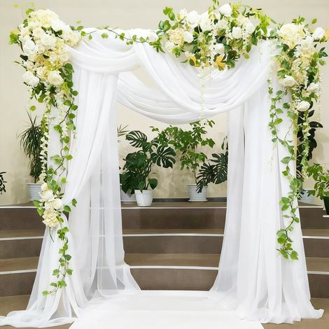 Rideau en Tulle Blanc, 500 x160cm Arche Tenture Mariage Tissu drapé Arche Rideaux, Toile Plafond Swag, décoration Mariage Cérémonie Fête, emballage cadeaux, bricolage, couture (1/5)