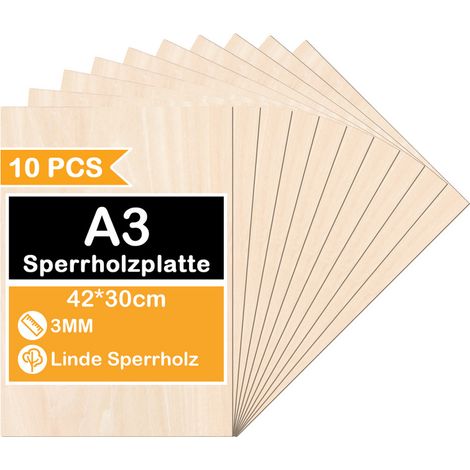 SWANEW 30 Stück A3 Holz-Platte 420 x 300 x 3 mm Dünne Sperrholz-Zuschnitte Perfektes Blatt für Laubsäge, Brandmalerei, Laserschnitt, Durchbrochenes, CNC Router (1/5)