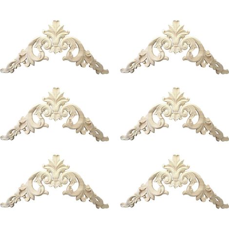 Lot de 6 appliques d'angle sculptées en bois d'hévéa (15 x 15 cm), finition exquise, non peintes. (1/4)