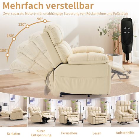 Fauteuil de relaxation électrique multifonction à deux moteurs avec relève-personne, repose-pieds extensible, tissu crème (1/5)