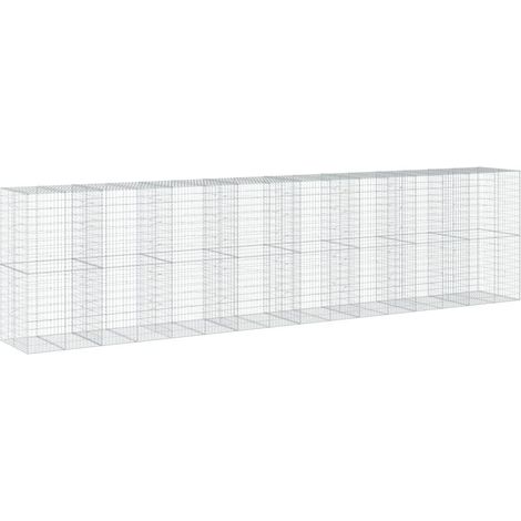 Muro de contención de jaula de valla de gaviones con cubierta 800 x 100 x 200 cm hierro galvanizado Plata 020040201
