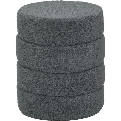 Pouf, repose-pied, tabouret rond en peluche teddy, très résistant jusqu'à 120kg, diamètre 40cm hauteur 45cm, couleur gris foncé (1/5)
