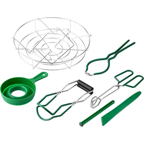 Kit de mise en conserve 7 pièces Acier inoxydable + Silicone Entonnoir large Pince à bocal Lève-couvercle Anti-brûlure (1/4)