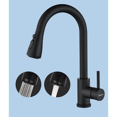 Robinet Cuisine Mitigeur Cuisine Douchette avec 2 Modes de Pulvérisation Pivotant à 360° d'Évier à Arc Élevé Pulvérisateur Escamotable Froid & Chaud Disponible(noir) (1/5)