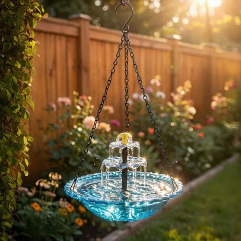 1 Fontaine à Oiseaux Solaire,Suspendue,Ø 23,5 cm,H 45,7 cm,Jardin