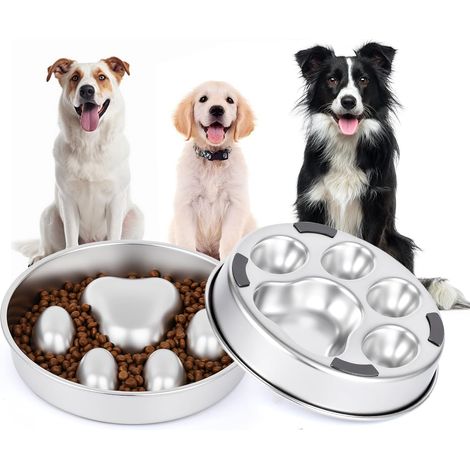 Bol Alimentaire Chien Lent - Acier Inoxydable 304 - Antidérapant Anti-Renversement - Double Face - 2 Pièces (1/5)