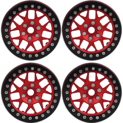 4 Radnaben aus Metall für RC-Cars, kompatibel mit SCX10/D90/TRX4 1/10 RC Crawler 2,2 Zoll (glänzend schwarz/rot) (1/5)