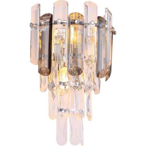 Applique applique murale lampe de chambre 2 flammes cristaux fumée clair H 34 cm (1/5)