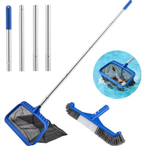 Kit de Nettoyage pour Piscine - Épuisette Piscine à Mailles Extra Fines et Brosse Piscine 45cm avec Manche 4 Sections pour Skimmer, Ramassage Feuilles - Accessoire Piscine Hors Sol (1/5)