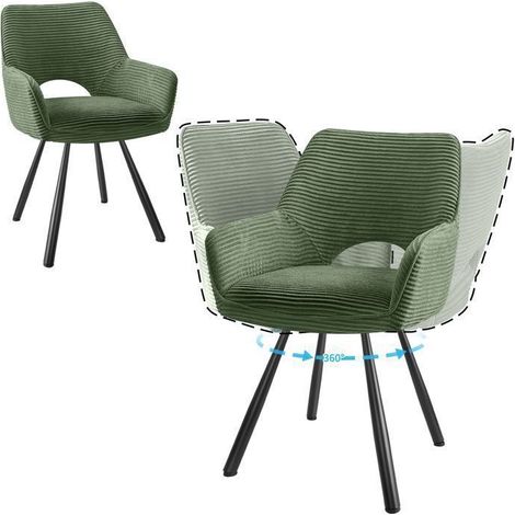 Chaises de salle à manger - WAFTING - Modèle pivotant - Velours vert - Accoudoirs - Lot de 2 (1/5)