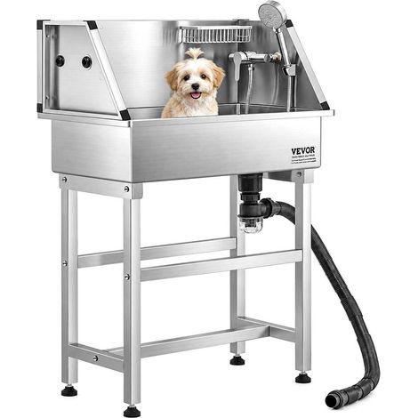 Pour laver chiens et chats, baignoire de toilettage en inox avec robinet, douchette et porte-savon (1/5)