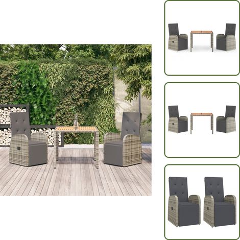 3-tlg. Garten-Essgruppe mit Kissen Grau Poly Rattan - Gartensitzplatz - Gartenmöbelset - Outdoor Möbel - Lounge Set - Gartenlounge (1/5)
