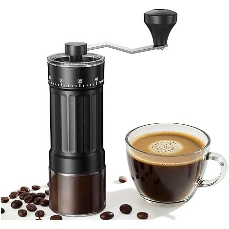 Moulin à café manuel, capacité de 30 g, à manivelle, avec mouture réglable pour expresso, cafetière à piston et café filtre, idéal pour la maison, le bureau et les voyages.-AquaForge (1/5)