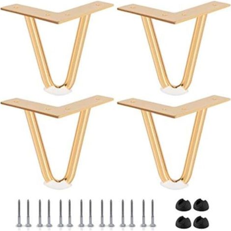 4er-Set 10 cm lange Haarnadelbeine, robuste Metallmöbelbeine mit Gummigleitern und Schrauben für Heimwerkerprojekte, TV-Ständer, Sofas und Schränke