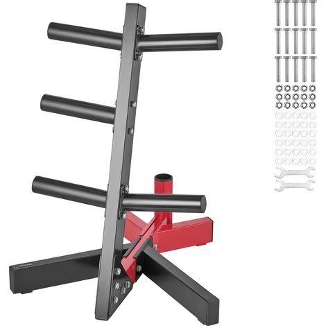 VEVOR Supporto per Dischi Pesi 50,8 mm Albero per Dischi Pesi con Telaio a L, Albero per Dischi Standard, Carico di 227 kg Supporto per Pesi, Supporto per Bilanciere per Palestra Domestica, Nero Rosso
