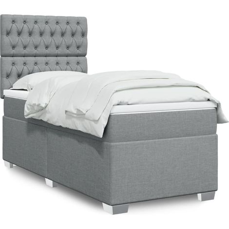 Boxspringbett mit Matratze Hellgrau 90x200 cm Stoff