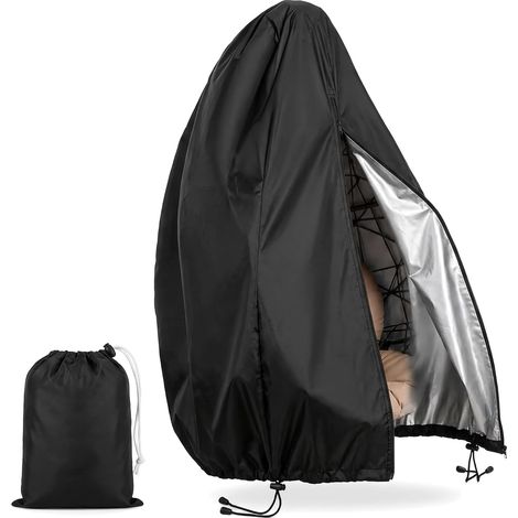 Housse de protection pour fauteuil suspendu avec fermeture éclair et cordon de serrage, Oxford 210D, imperméable, housse de protection pour fauteuil suspendu, balançoire (115 x 190 cm, noir) (1/5)