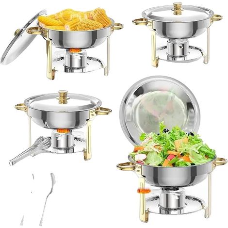 Plat à réchaud, capacité de 5 quarts, construction en acier inoxydable, 4pcs (1/2)