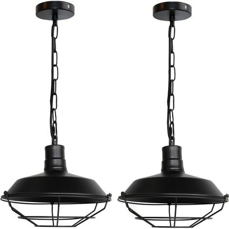2PCS Lampe À Suspension Vintage Suspension Lustre Rétro Lustre En Fer Métallique Suspension Luminaire Antique Noire 26CM (1/5)