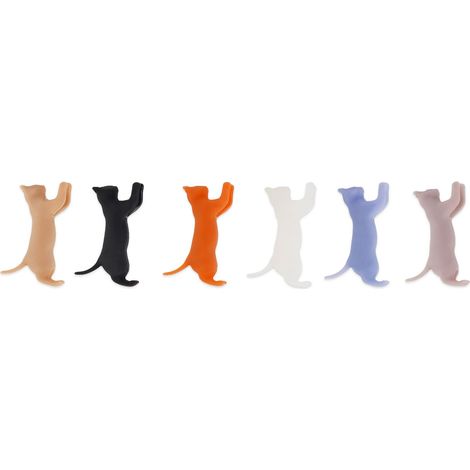 Lot de 6 marque-pages sur le dessus en forme de chat coloré, marqueur de verre en silicone, lavable et réutilisable, idéal pour les fêtes, les apéritifs (1/3)