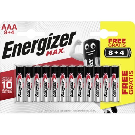 Energizer Max Alkaline Batterie Micro AAA 1,5 V, 8 + 4er Pack (1/2)