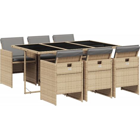 Maison Exclusive - 7-tlg. Garten-Essgruppe mit Kissen Beigemischu