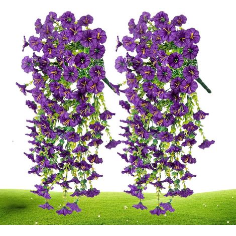 2 Pièces Fleurs Artificielles, Pétunia Suspendu 75cm, Résistant UV, Pour Balcon Jardin Mariage