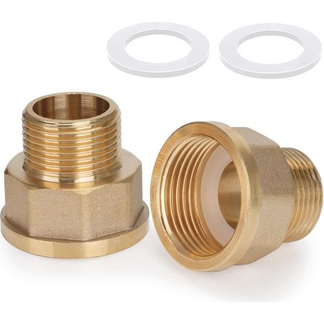 Set mit 2 AG/IG Reduzieradaptern aus Messing, 3/4"-Außengewinde auf 1"-Innengewinde, 1"-Gewinde auf 3/4"-Anschluss. Robuster Schlauchanschluss mit Gummidichtung für Wasser/Gas. (1/5)