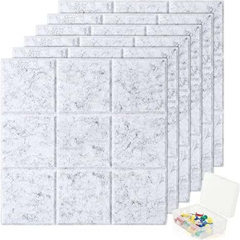 Lot de 6 grands tableaux d'affichage en feutre de 30x30 cm, grands tableaux d'affichage en feutre, tableau d'affichage avec 40 broches colorées, carrelage de décoration à faire soi-même, gris (1/5)