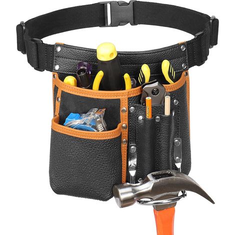 Ceinture Porte Outil Bricolage,Ceinture de Travail Homme Chantier,Sacoche Outils pour Charpentier, Préposé à L'entretien, Constructeur, Encadreur,Cuir Véritable,Noir (1/5)